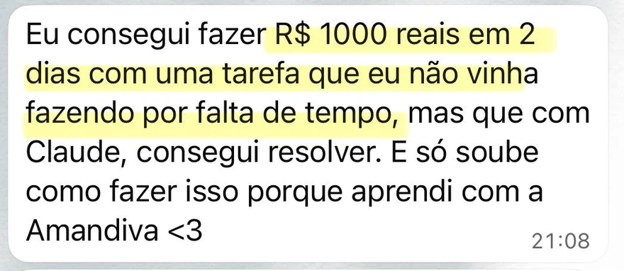 Flavia conta que fez R$ 1000 em 2 dias com uma tarefa que resolveu com o Claude